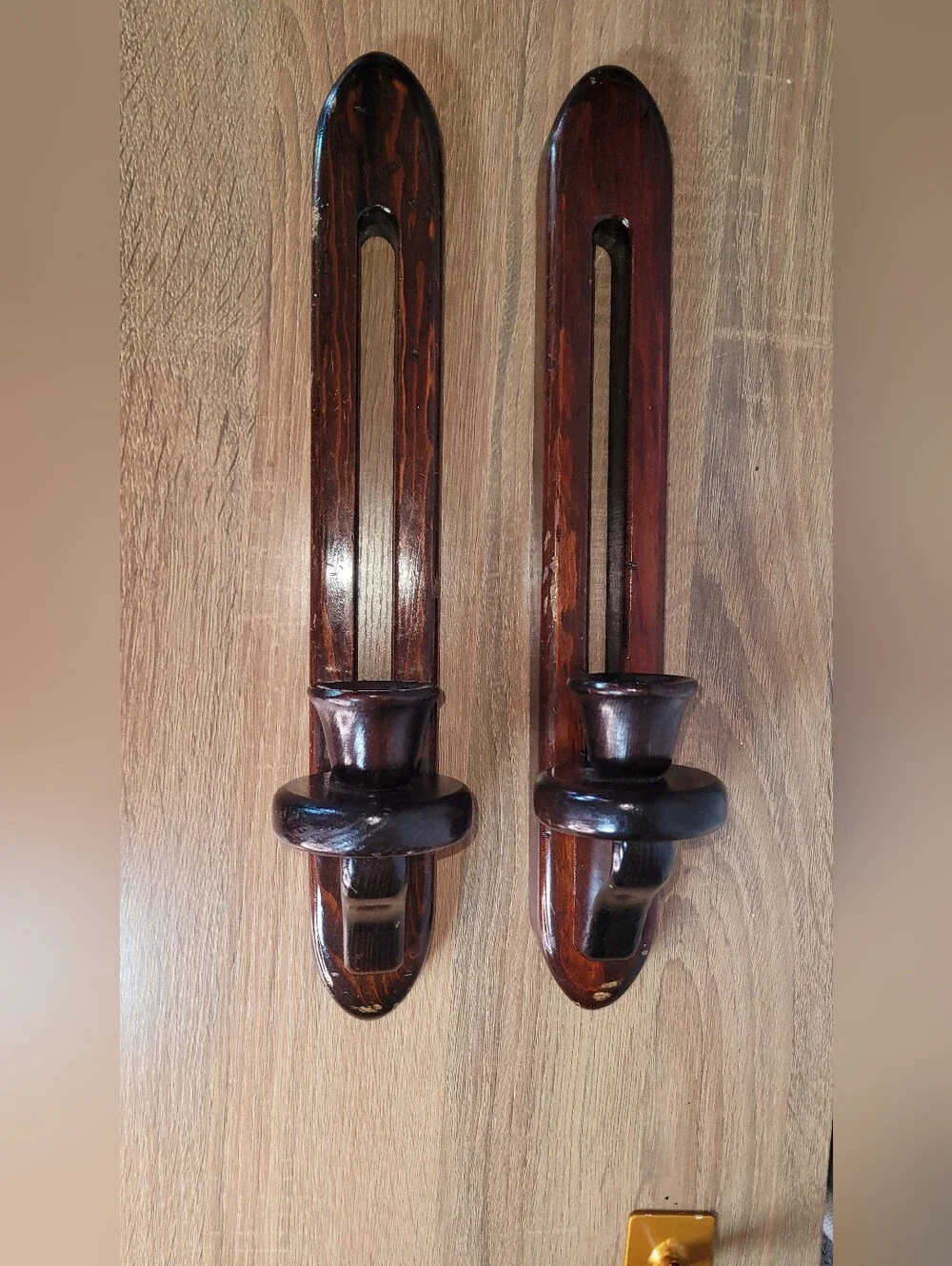 Wooden Wall Candle Sconces - Brown